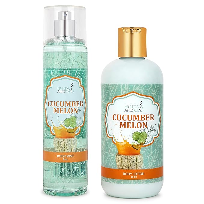 Home Spa Gift 10oz Deep Moisturizing Fragrance Body Lotion & 8 oz. Fine Fragrance Body Mist Set Luxury Self-Care Combo for Women and Girls (Cucumber Melon) – Mother's Day Gift for Mom