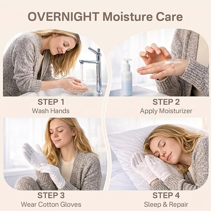 Cotton Gloves for Dry Hands Sleeping – 4 Pairs White Gloves Women Moisturizing Gloves Overnight, 100% Cotton Gloves Eczema, Spa Care for Dry Hands as Hand Mask