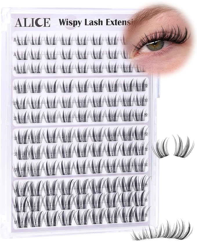 ALICE Manga Lash Clusters Natural Wispy 8-14mm Eyelash Clusters with Spikes Cluster Eyelash Extensions Spiky Invisible Band Cluster Lashes Anime Individual Lashes 108pcs