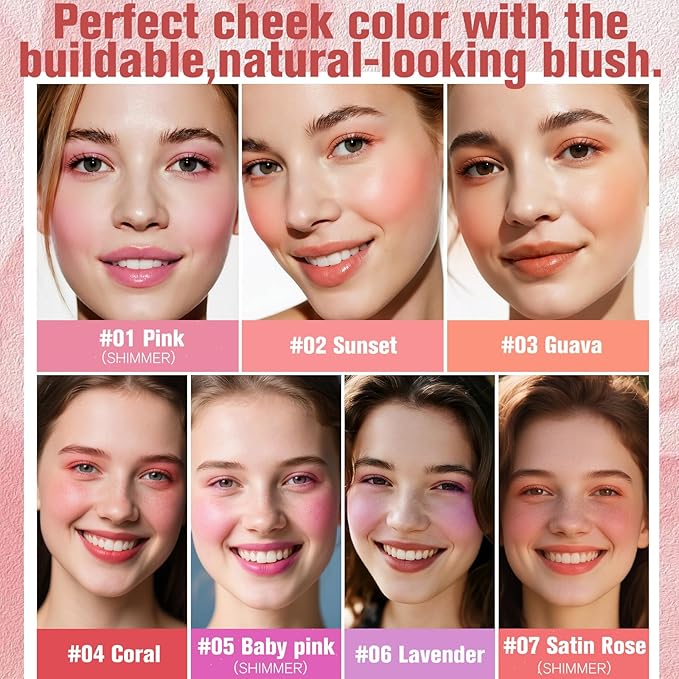 Matte Liquid Blush for Cheeks, High Pigment Buildable Cream Blush, Long-Lasting Natural Glow - Hydrating Formula Lightweight Makeup Radiant Flushed Cheeks (03 Guava)
