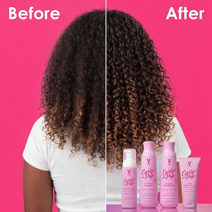 V&Co. Curly Pop Curl Defining Conditioner – Sulfate Free & Paraben Free Hydrating Hair Care with Peptides, Amino Acids & Jojoba Oil for Moisture, Frizz Control & Curl Definition – 12 fl oz