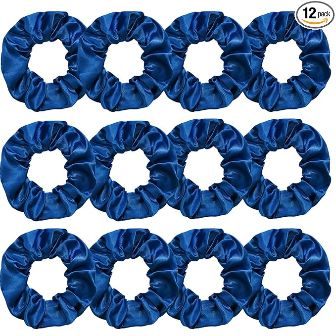 Silk Satin Scrunchies for Women Girls 12 PCS Navy Blue Hair Scrunchies Silk Satin Hair Ties for Thick Hair Bulk Hair Ties Hair Accessories