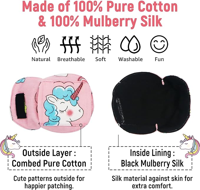 Astropic 3D Cotton & Silk Eye Patch for Kids | Girls Eye Patch for Glasses | Medical Eyepatch for Children with Lazy Eye (Blue Unicorn, Right Eye)