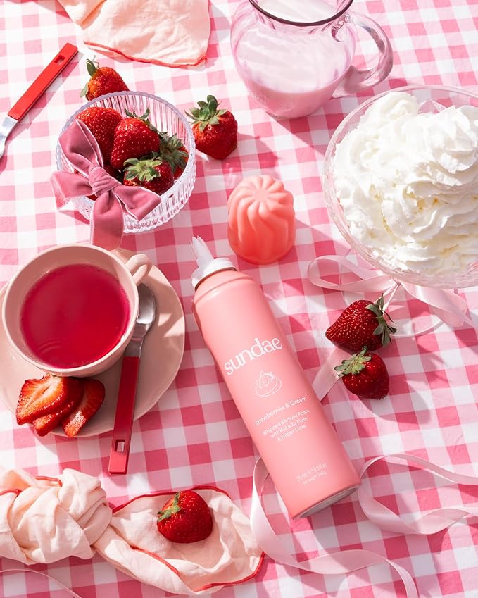 sundae Whipped Shower Foam Strawberries & Cream Foaming Body Wash 8.9 fl oz, 265ml with Kakadu Plum & Finger Lime