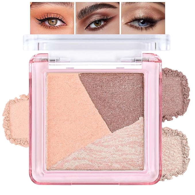 Eyeshadow Palette-Mini 3-in-1 Eye Shadow Powder Palettes Makeup-Matte&Shimmer Baked Eye Shadow for Women，paleta de sombras de ojos，Buildable Smooth Silky Waterproof for Daily Look，01Peach Brown