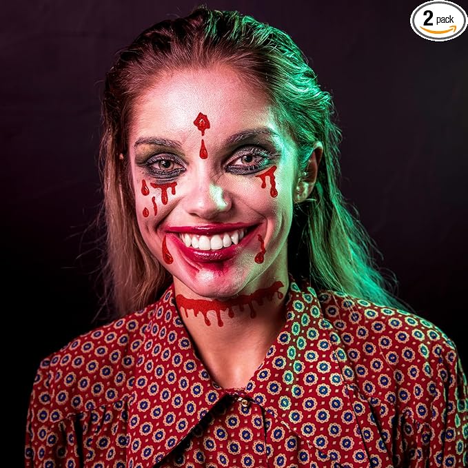 Vampire Face Jewels Face Gems Jewel Halloween Stick On Blood Costume Crystal Bleeding Face Gems, Scar Tatoo Fake Red Blood Gem Tattoo Stick on, 2-Pack