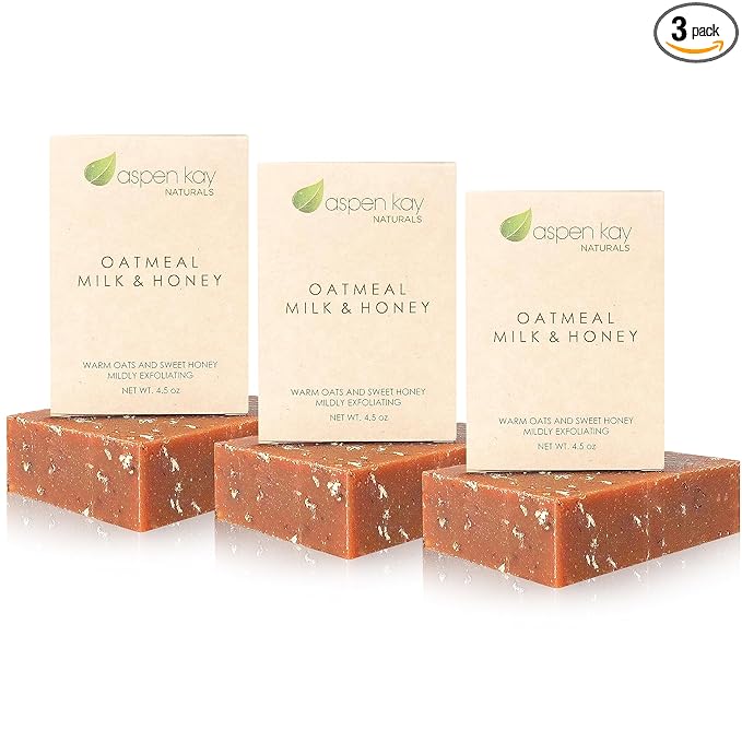 Aspen Kay Naturals Goats Milk, Honey & Oatmeal Soap Bar – with Organic Raw Honey, Goats Milk, Rolled Oats & Shea Butter - Exfoliating Soap – For All Skin Types - Handmade in Florida. (3 pack)