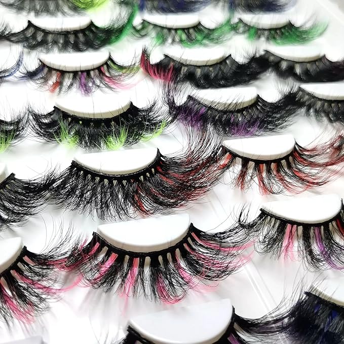 Sunniess 5 Pairs 25mm Lashes,10D Colored False Eyelashes, Makeup Fluffy Wispy Volume Dramatic Faux Mink Eyelashes for Halloween Christmas Cosplay Party Stage