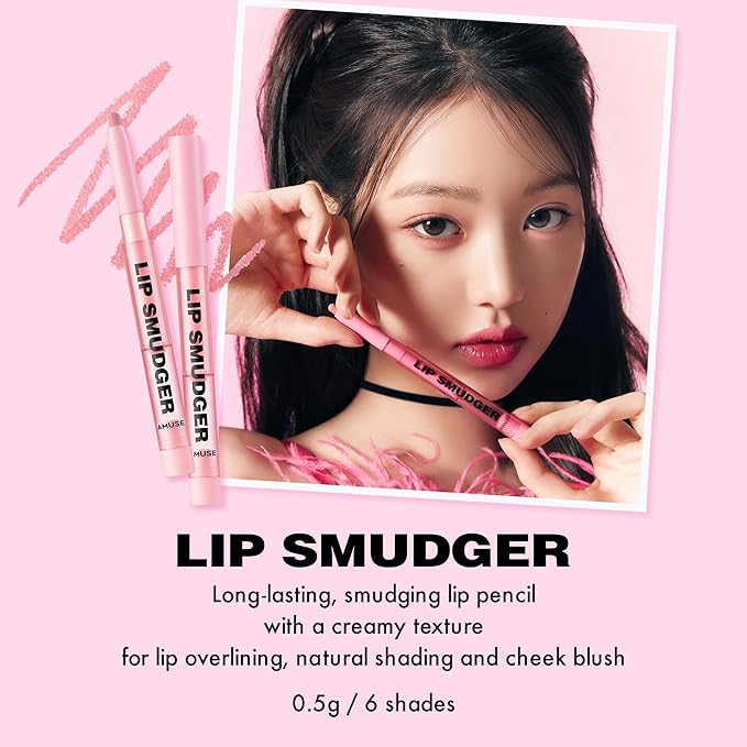Amuse SEOUL Lip Smudger (01 BOKSOONGA) - Nude Peach, Lip Liner Pencill, Creamy Lip Crayon, Smooth Velvet Texture, Multi-Use Lipliner, Overlip Line Color, Vegan, Korean Beauty