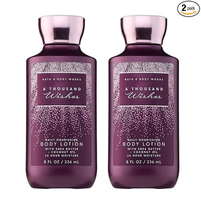 Bath & Body Works A Thousand Wishes Body Lotion, Lightweight Daily Moisturizer with Shea Butter & Coconut Oil, Sparkling Prosecco & Peony Scent, 8 fl oz - 2 Pack