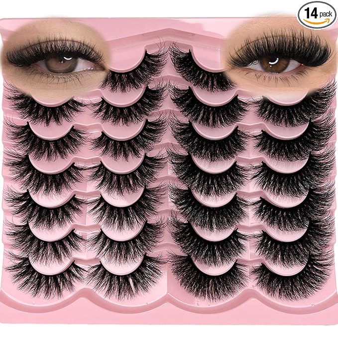 loladook Mink Lashes Pack 3D Cat Eye Strip Lashes Wispy D Curl Faux Mink Eyelashes Natural 18mm Long Dramatic Fluffy Eyelashes Pack 2 Styles