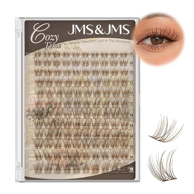 JMS&JMS Natural Brown Venus Lash Clusters, Wispy Natural Invisible Band Eyelashes, Brown Soft False Lashes Natural Look