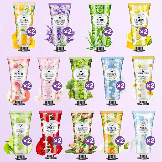 VISCOO 28 Pack Hand Cream Gifts Set for Women, Teacher Appreciation Gift / Graduation Gifts, Moisturizing Mini Hand Lotion Travel Size for Dry Cracked Hands, Birthday Gift