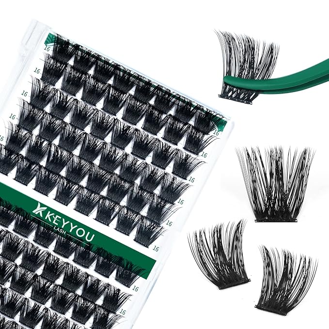Lash Clusters 96pcs Individual Lashes Y02 D Curl 16mm Eyelash Clusters KEYYOU Volume Wispy Lash Extension Soft&Comfortable Easy DIY at Home(Y02,D-16mm)