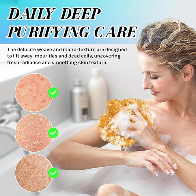 African Net Sponge Authentic Exfoliating Body Scrubber for Shower & Bath, Deep Cleansing Lather for Dead Skin Removal, Back Scrubber Gift for Women & Men（Orange）