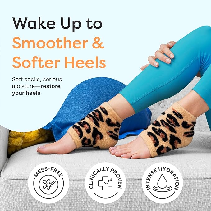 ZenToes Moisturizing Socks for Cracked Heel Treatment, Vitamin E, Olive Oil and Jojoba Oil Infused Heel Socks, Spa Gifts for Women, Mothers Day Gifts (Cheetah, Regular)
