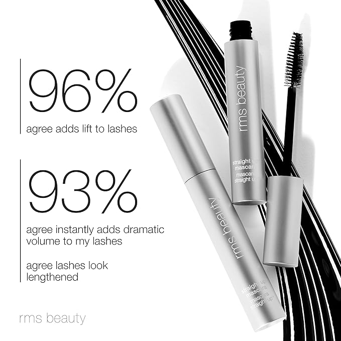 RMS Beauty Straight Up Volumizing Peptide Mascara – Clean, Long-Wearing Black Mascara – 12-Hour Lift & Volume – Smudge-Free & Flake-Free – Ophthalmologist Tested – 0.34 oz
