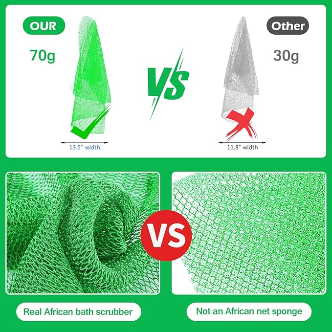 ZOCY African Net Sponge, Authentic Exfoliating Body Scrubber for Bath and Shower, Multiple Textures with Gentle Deep Exfoliating and Rich Lather for All Skins (Green)