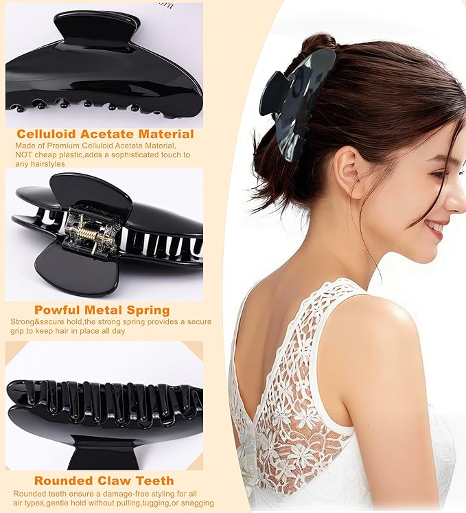 2 Pack Acetate Hair Claw Clips for Women 4 Inch Large Claw Hair Clips for Thin to Thick Hair