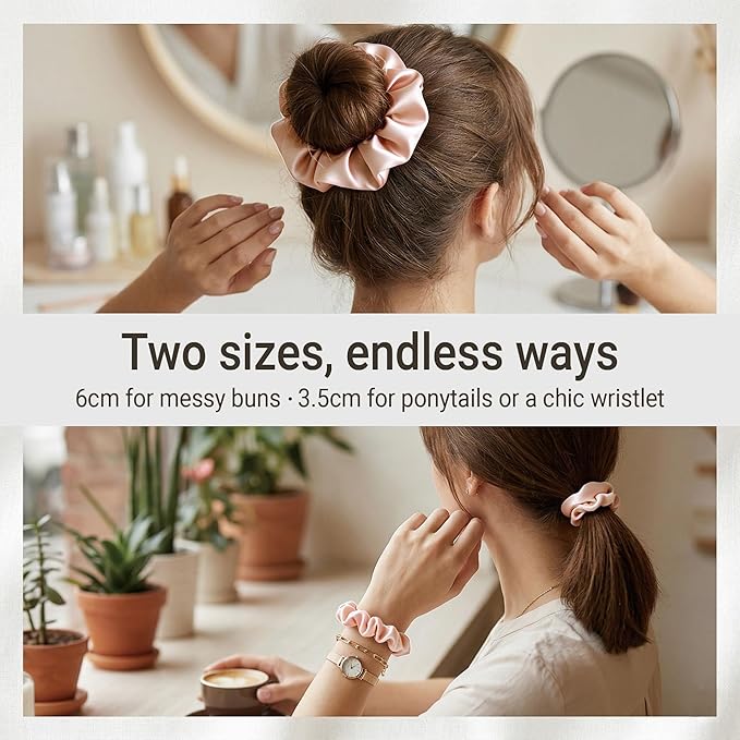 ZLYC 100% Mulberry Silk Scrunchie 19 Momme Gentle Creaseless Hair Tie for Women Dent-Free Ponytail Holder, 3.5cm Solid Blush Pink