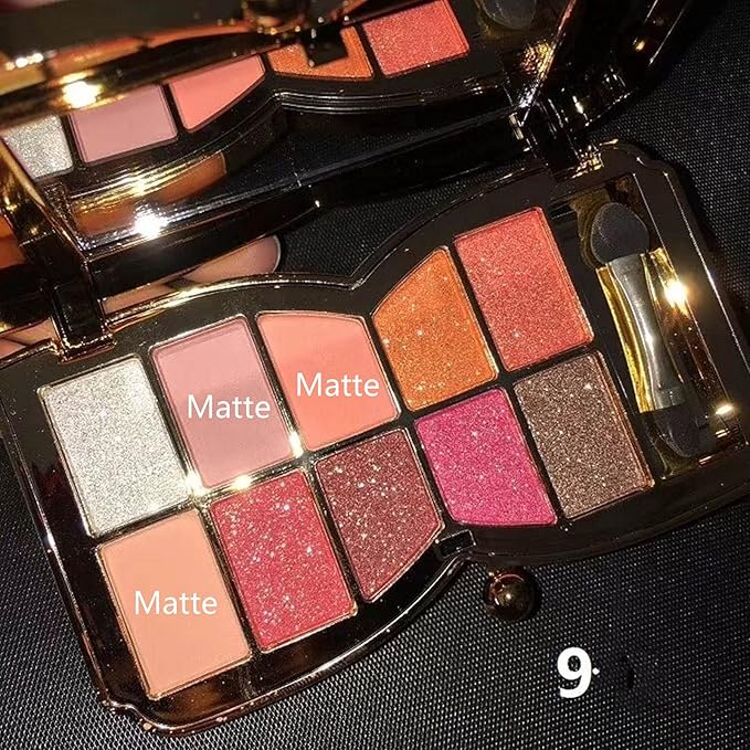 Glitter Eyeshadow Palette, 10 Colors Sparkle Shimmer & Matte Eye Shadow Highly Pigmented Waterproof Long Lasting Makeup Set (Color 9)