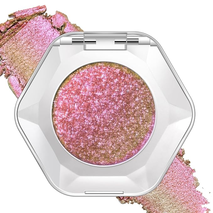 Noerrors Bronze Gold Pink Duochrome Glitter Eyeshadow, Multichrome Shimmer Holographic Creamy Metallic Eyeshadow, Half Magic Sparkling Iridescent Mermaid Eye Brightener Makeup Palette Rave Accessories