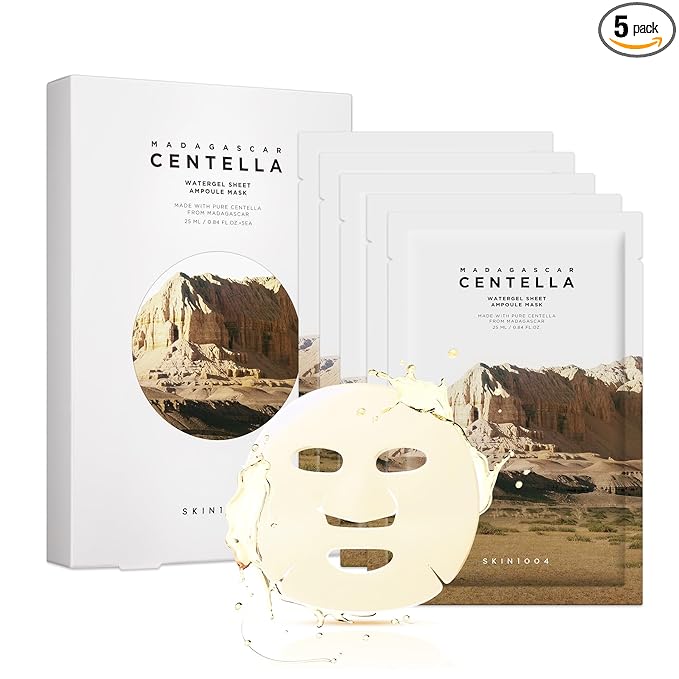 SKIN1004 Madagascar Centella Watergel Sheet Ampoule Mask, 5ea, Korean Face Mask with Centella Asiatica, Hydrating Face Mask Sheet infused with Centella Ampoule for Deep Hydration, Korean Skin Care