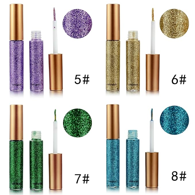 Glitter-Eyeliner,Green Giltter-Eyeliner, Long-lasting Waterproof Eye-Glitter Makeup, Silver, Gold, Purple Green High-pigmented Colorful Eye Liner Liquid