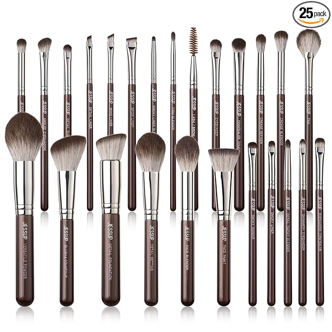 Jessup Makeup Brushes Set Professional 25pcs Premium Synthetic Make up Brushes for Foundation Eyeshadow Blending Concealer Blush Contour Bronzer Eyeliner Eyebrow, Shimmer Brown T511
