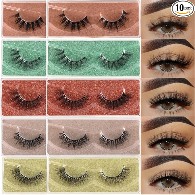 APCYUST Lashes Fluffy Mink Eyelashes Natural Look 5D Faux Mink False Lash Bulk Cat Eye Fake Eyelash Wholesale Soft Wispy Strip Eye Lashes with Individual Portable Lash Pack