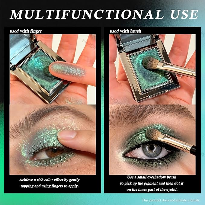 KYDA Chameleon Smoky Blue Eyeshadow, Chameleon Chrome Metallic Eye Shadow, Smooth Pressed Powder Palette, High Pigment Glitter Eyeshadow, Lasting Eye Glitters Makeup with Mirror