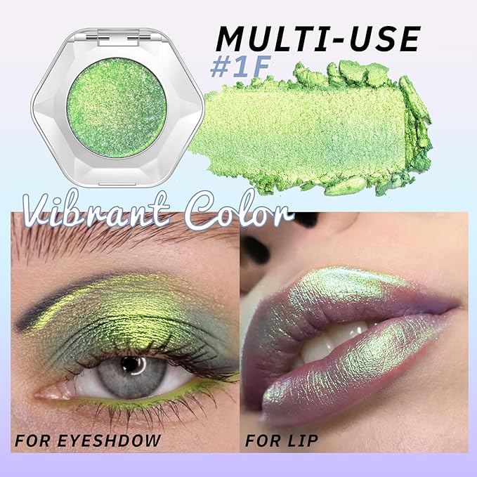 Noerrors Green Gold Holographic Duochrome Glitter Eyeshadow, Multichrome Rich Color Shimmer Metallic Eyeshadow for Blue Green Eyes, Satin Shiny Iridescent Mermaid Eye Makeup Palette Rave Accessories