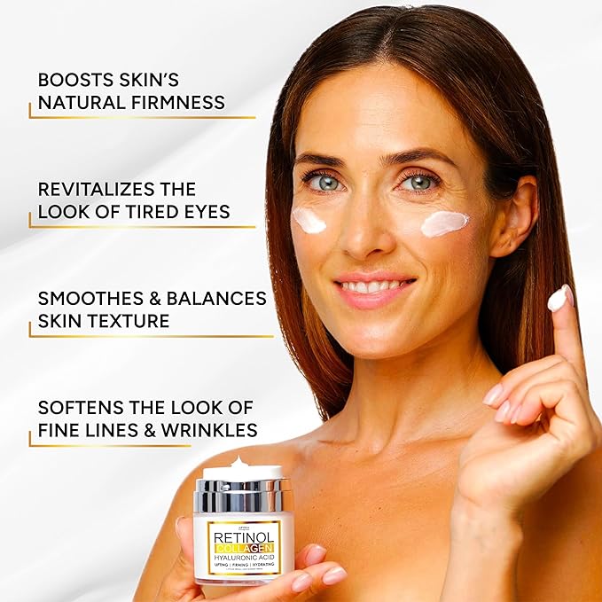 Retinol Cream for Face with Collagen and Hyaluronic Acid - Anti Aging Wrinkle Cream for Women and Men - Day and Night Facial Moisturizer for Tightening and Skin Firming - Crema Hidratante Para la Cara