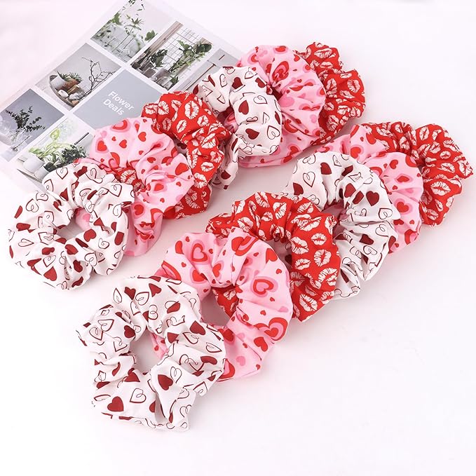 Silk Satin Scrunchies for Women Girls 12 PCS Valentine Hair Scrunchies Silk Satin Hair Ties for Thick Hair Bulk Hair Ties Hair Accessories