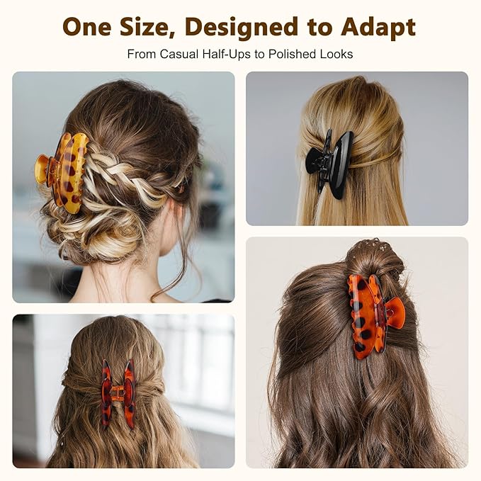 Large 4.3 Inch Glossy Jelly Claw Hair Clips for Women and Teens, Hair Claw with Strong Hold for Everyday Styling, Elegant Hair Accessory for All Hair Types, Tortoiseshell and Black, 3 Pack