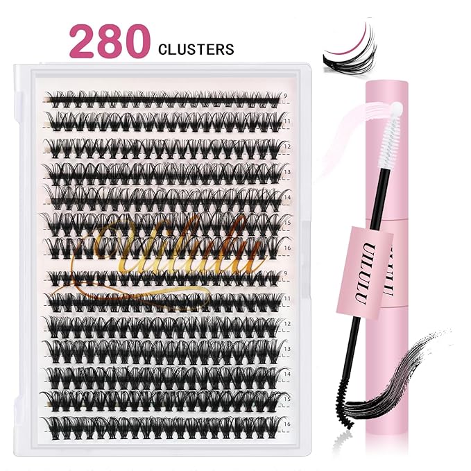 Uilulu Lash Clusters Individual Lashes D Curl 30+40D 0.07D 9-16 MIX 280 Clusters Lashes DIY Lash Extensions at Home False Lashes Wispy Eye Lash Clusters