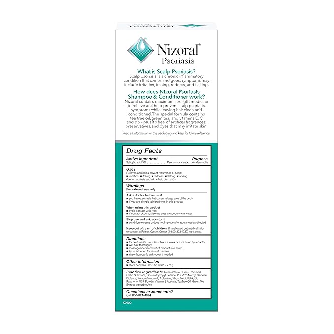 Nizoral Psoriasis Shampoo & Conditioner, 11 Oz, Gentle Scalp Treatment, Relieves Itching, Flaking, Redness, Scaling Effective Scalp Psoriasis Shampoo with Salicylic Acid and Tea Tree Oil (Pack of 2)