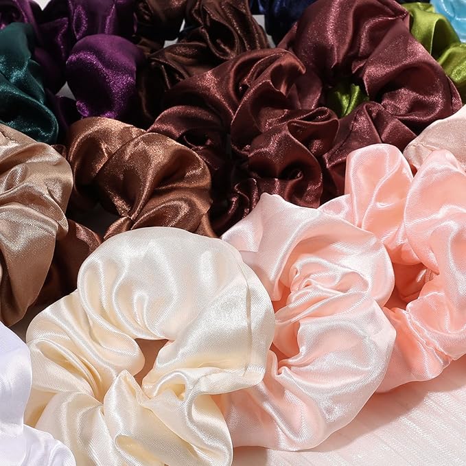 Satin Scrunchies for Women,Silk Hair Ties Fashion Soft Ties and Bands,Elastic Ponytail Holders No Damage Hair Accessories Thick Hair Styling for Girls - 20 Pcs Dark Color