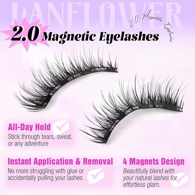 Magnetic Eyelashes, Magnetic Eyelashes with Applicator, Natural Look Magnetic Lashes, No Need Glue False Eyelashes Wispy Lashes by Lanflower