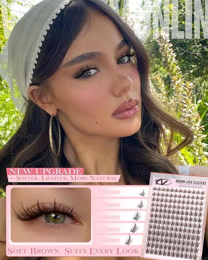 Brown Manga Lash Clusters Natural Wispy Eyelashes Cluster Fairy Anime Cluster Eyelash Extensions C Curl 10-18mm Lashes Clusters Clean Band Individual Lashes Short Eyelash Clusters