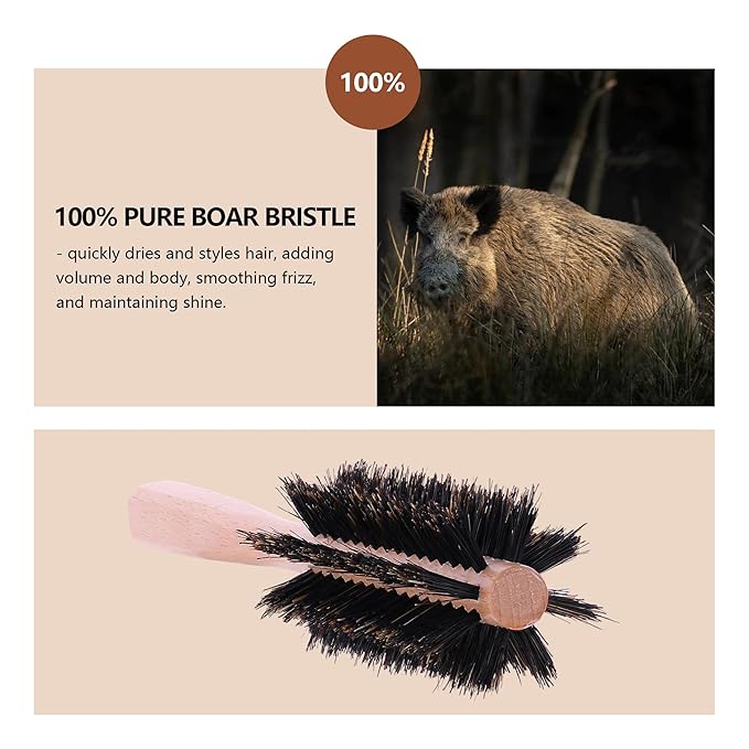 PERFEHAIR Small Round Brush - Boar Bristle for Short Hair, Portable & Effective for Fine, Thinning Hair & Beard Styling