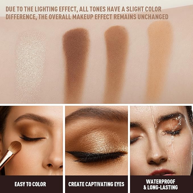 FV Natural Finish Eyeshadow Palette, 4 Matte & Metallic High Pigment Shades, Long-Lasting Eye Shadow Palette Makeup, Crease-Proof, Blendable Eye Makeup (Neutral)