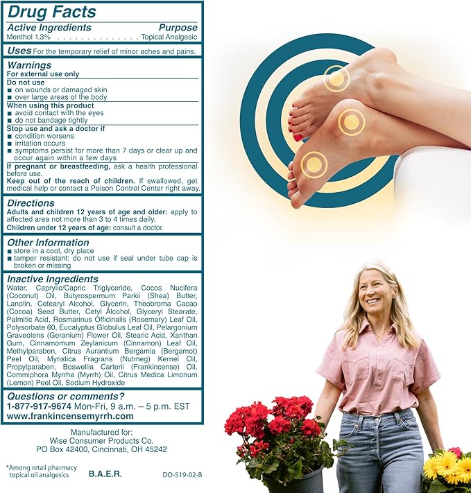Frankincense & Myrrh Foot Pain Relief Cream - Intensive Foot Therapy Lotion - Diabetic Nerve Pain Relief Cream | Restless Leg Syndrome | Frankincense Essential Oil, 3 Ounce (1-Pack)