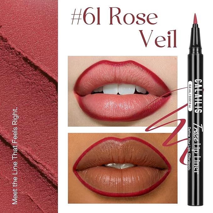 CALAILIS Lip Liner, Long Lasting Liquid Lip Liner Pencil, Waterproof and Smudge-proof Matte Semi Permanent lipliner Stain, Seamless Make Up with All-Day Color (#61 Rose Veil)