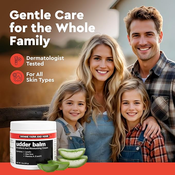 Dionne Farm and Home Udder Balm – Made in USA – Lanolin Healing Skin Care Cream for Dry, Cracked Hands – Non-Greasy Working Hands Cream & Body Moisturizer for Dry Skin Relief, 16 Fl Oz Jar