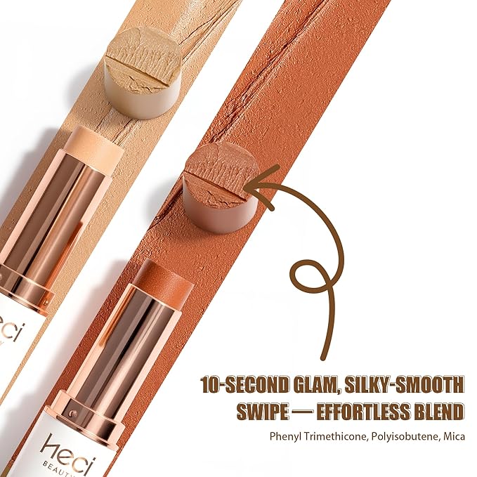HECI BEAUTY Skin Tint Foundation Stick, Balm to Cream Foundation with Light to Medium Coverage, Infused with Hydrating Ingredients, Porcelain, 0.25 oz