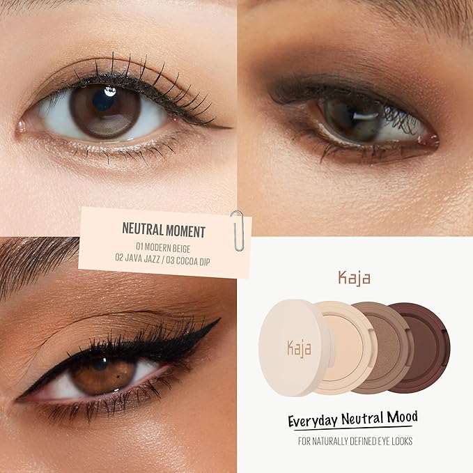 Kaja Beauty Bento Collection - Bouncy Eyeshadow Trio | Neutral Earthy Tones, Travel Size, 14 Neutral Moment, 2019 Allure Best of Beauty Award, 0.03 Oz