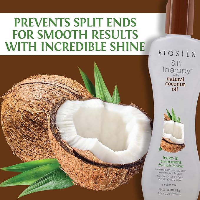BioSilk Silk Therapy with Natural Coconut Oil,Leave-In Hair Treatment Cream for Frizz Control&Shine,Strengthens&Smooths Dry,Damaged Hair,Sulfate-Free,Paraben-Free, Cruelty-Free, 5.64 Fl Oz (Pack of 2)