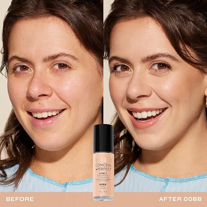 Milani Conceal + Perfect 2-in-1 Foundation + Concealer for a Flawless Complexion, Under Eye Corrector, Cover Redness and Imperfections, Waterproof and Sweatproof - 00BB-Nude