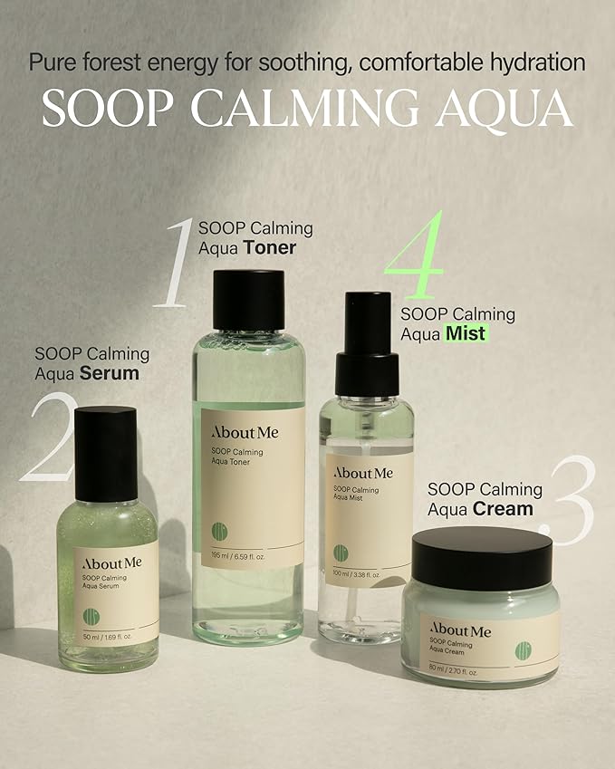 About Me SOOP Calming Bi-Phase Aqua Mist – 80.4% Jeju Cypress Water Fine Mist Face Spray, 2-Layer Hydrating Spray with Centella & Tea Tree, Vegan Makeup Setting Spray for All Skin Types, 4.23 fl oz